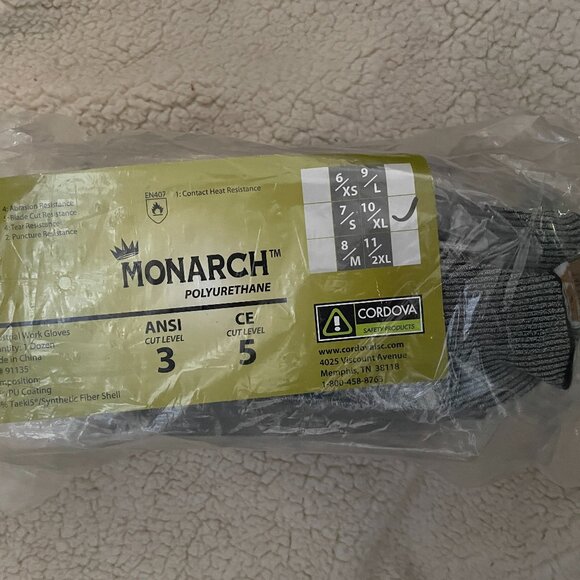 CORDOVA# 3751 MONARCH-PU 13 Gauge Taeiki 5 Glove , Package of 12, NWT - Picture 2 of 5